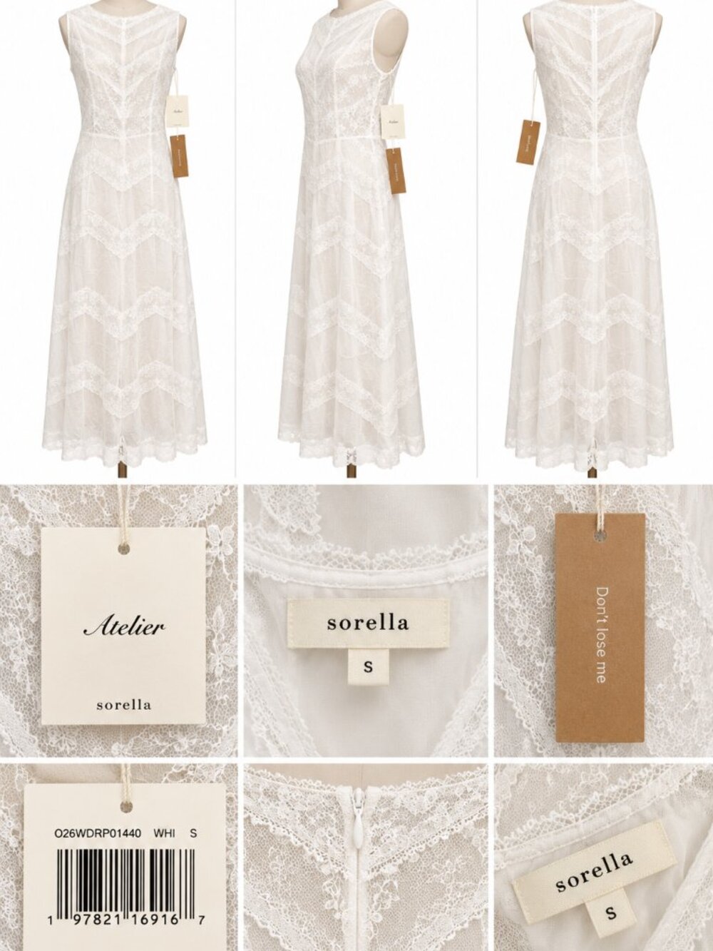 Sorella Perlina Cotton Dress – White Lace Chevron Midi Dress – Size S – NWT